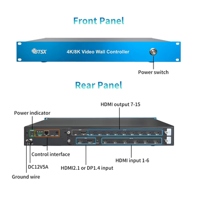 8K 1 in 15 Out Multi-Screen Content Display Pixel-to-pixel Splicing Multi-Screen Viewer 4x3 5x3 6x2 Multi-Monitor Splitter